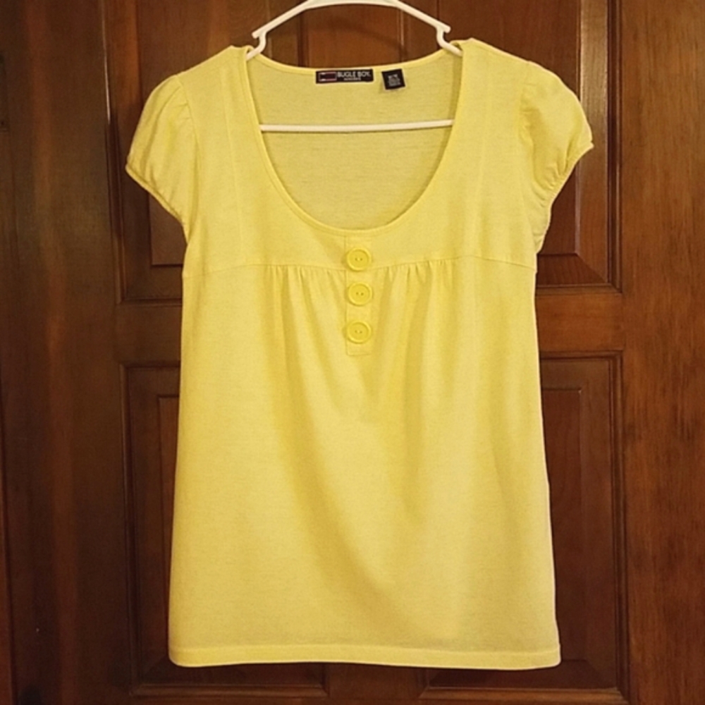 Baby Doll T shirt Bugle Boy juniors size M pastel yellow sweet caplet sleeves